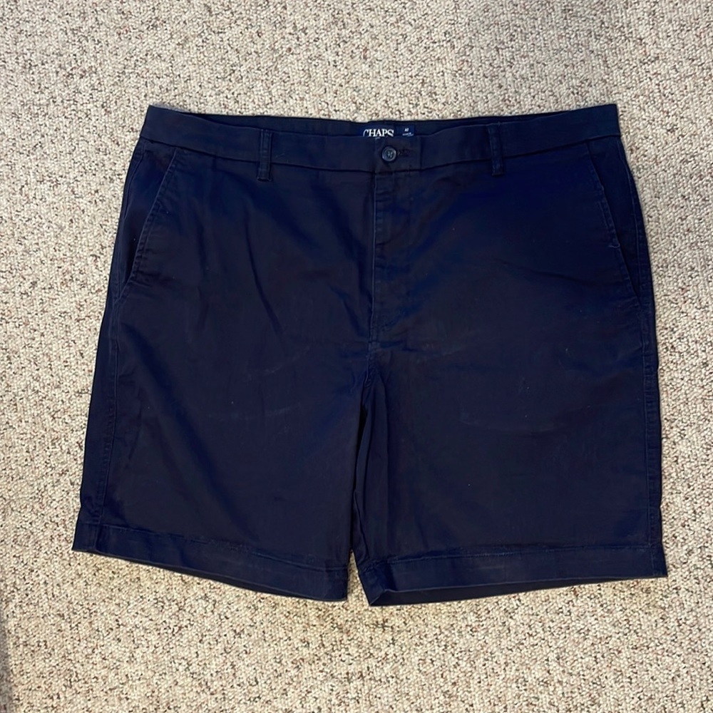 Chaps flat front shorts with stretch. Navy blue.  Men’s 42